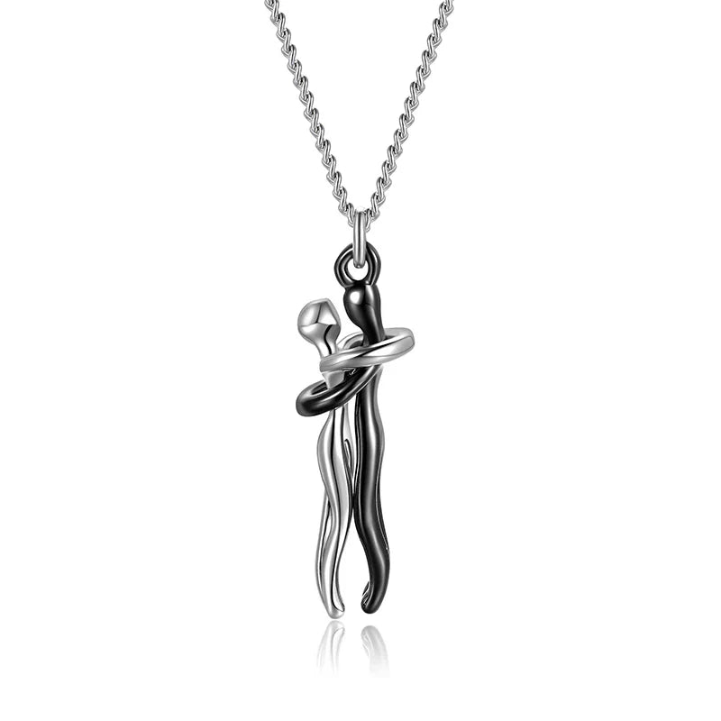 Necklace : Hartelijke Charm Ketting Dames - Warmte Verbinding Genegenheid - Zilver in Zwart Zilver van Pantino