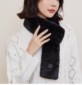 Heated Scarf : Verwarmde Sjaal Zwart - Knusse Warmte Hals Winter - Fleece in nep konijnenbont Zwart van Pantino