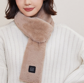 Heated Scarf : Verwarmde Sjaal Zwart - Knusse Warmte Hals Winter - Fleece in nep konijnenbont bruin van Pantino