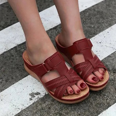 Sandals : Sandalen Dames Lichtbruin - Orthopedische - Ideaal voor Dagelijks Comfort en Ergonomische Ondersteuning in Rood van Pantino