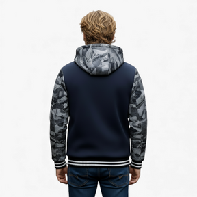 Heren Fleece Jassen : Heren Fleecejack met Capuchon voor Koud Weer - Marineblauw in van Pantino