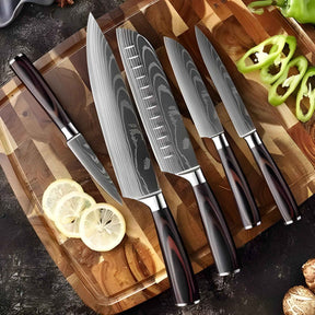 Home & Garden : Set van 8 Calla Japanse keukenmessen in Damascus-staal, extreem scherp voor professionele koks in van Pantino