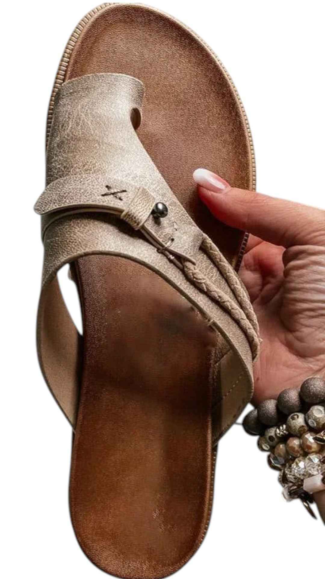 Handgemaakte leren sandalen met gekruiste band en teenring Dames