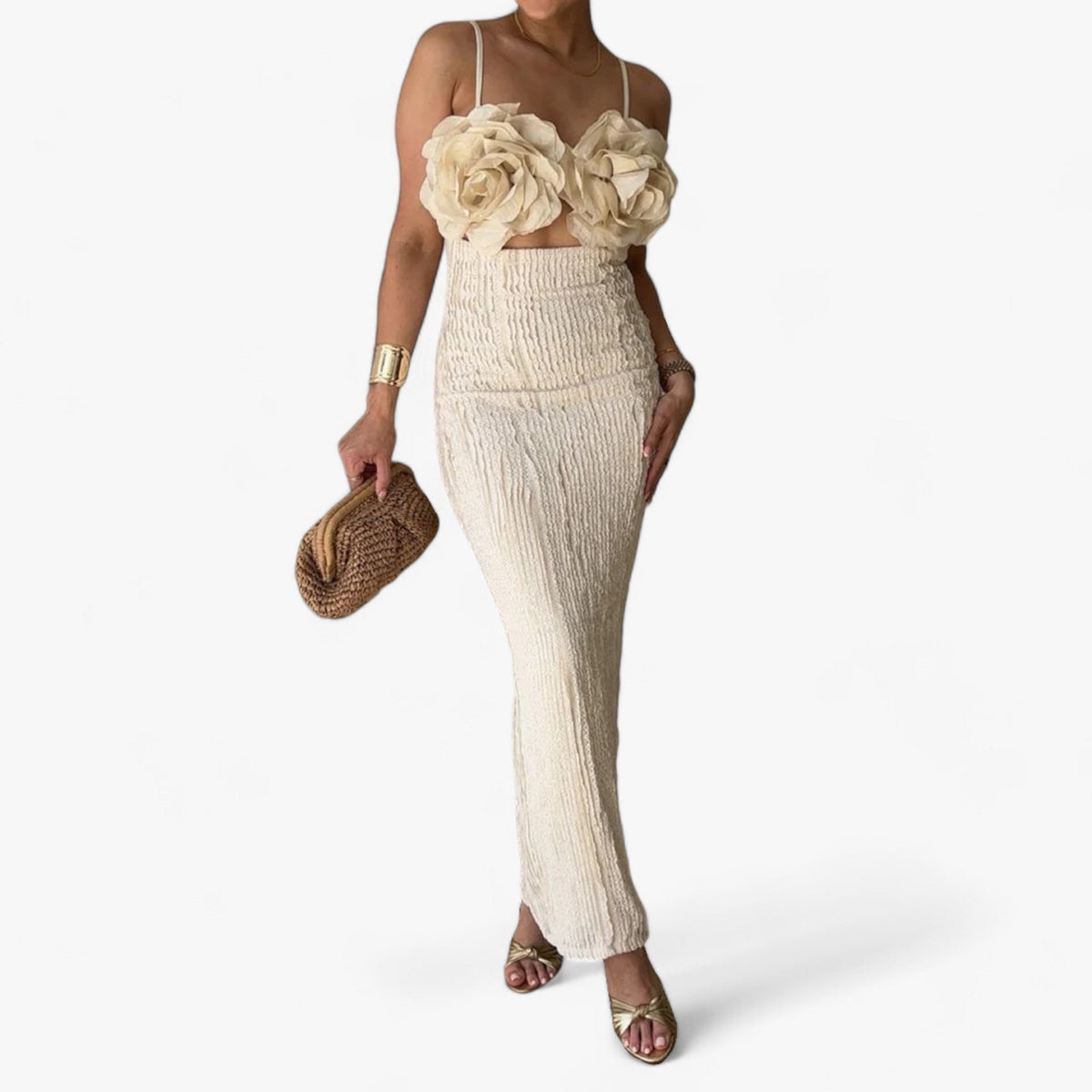 Maxi Dress : Maxi Jurk - Salomi met Structuur en Oversized Lijfje - Moeiteloze Elegantie in Abrikoos van Pantino