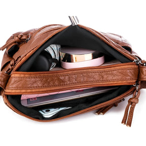 bags : Crossbody Tas Dames Bruin - Luxe Leren Draagtas Design - PU-Leer in van Pantino