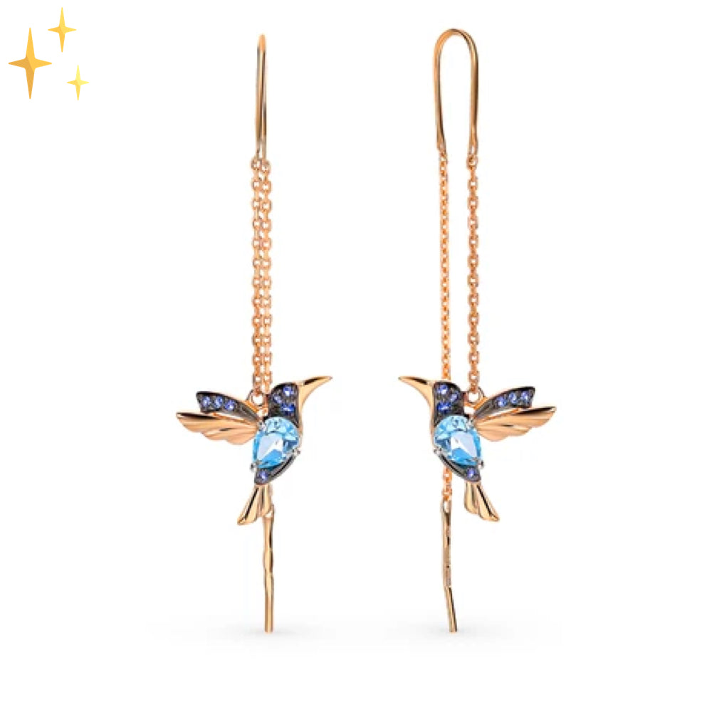 Earrings : Kolibrie Schitterende Gouden Oorhangers met Glinsterende Steentjes voor een Chique Uitstraling in van Pantino