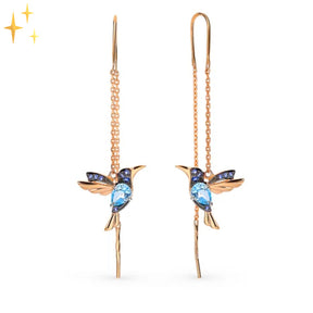 Earrings : Kolibrie Schitterende Gouden Oorhangers met Glinsterende Steentjes voor een Chique Uitstraling in van Pantino