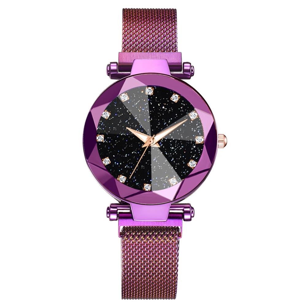 watches : Dameshorloge Goud - Kristal Sterren Galaxy Look Magnetisch - RVS in Paars van Pantino