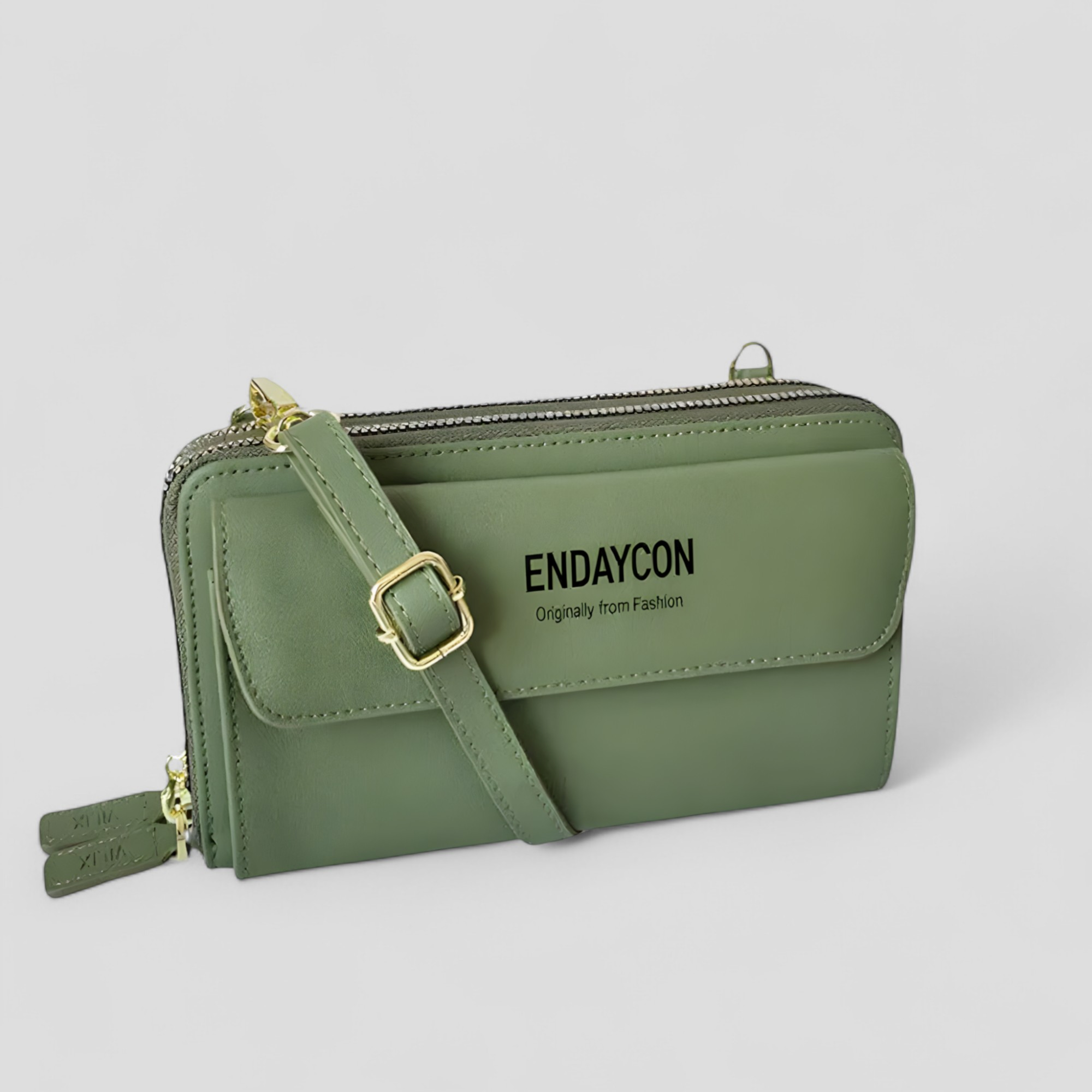 bags : EviBella - Compact Telefoontasje - Zwart in Leger Groen van Pantino