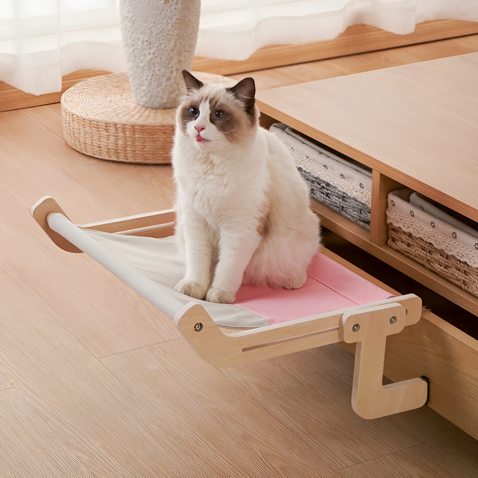 pets : Katten Hangmat - Elegant Houten Wandmontage Bed - Hout in Oranje van Pantino