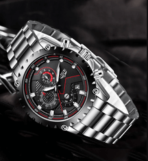 watches : Horloge Heren Zwart - Militair Stalen in Zwart van Pantino