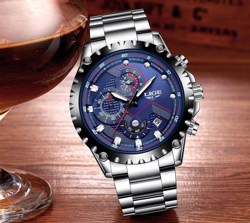 watches : Horloge Heren Zwart - Militair Stalen in Blauw van Pantino