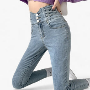 Jeans : Jeans Grijs 3 Knoppen - Skinny Koker - Slanke Stretch voor een Flatterende Pasvorm in van Pantino