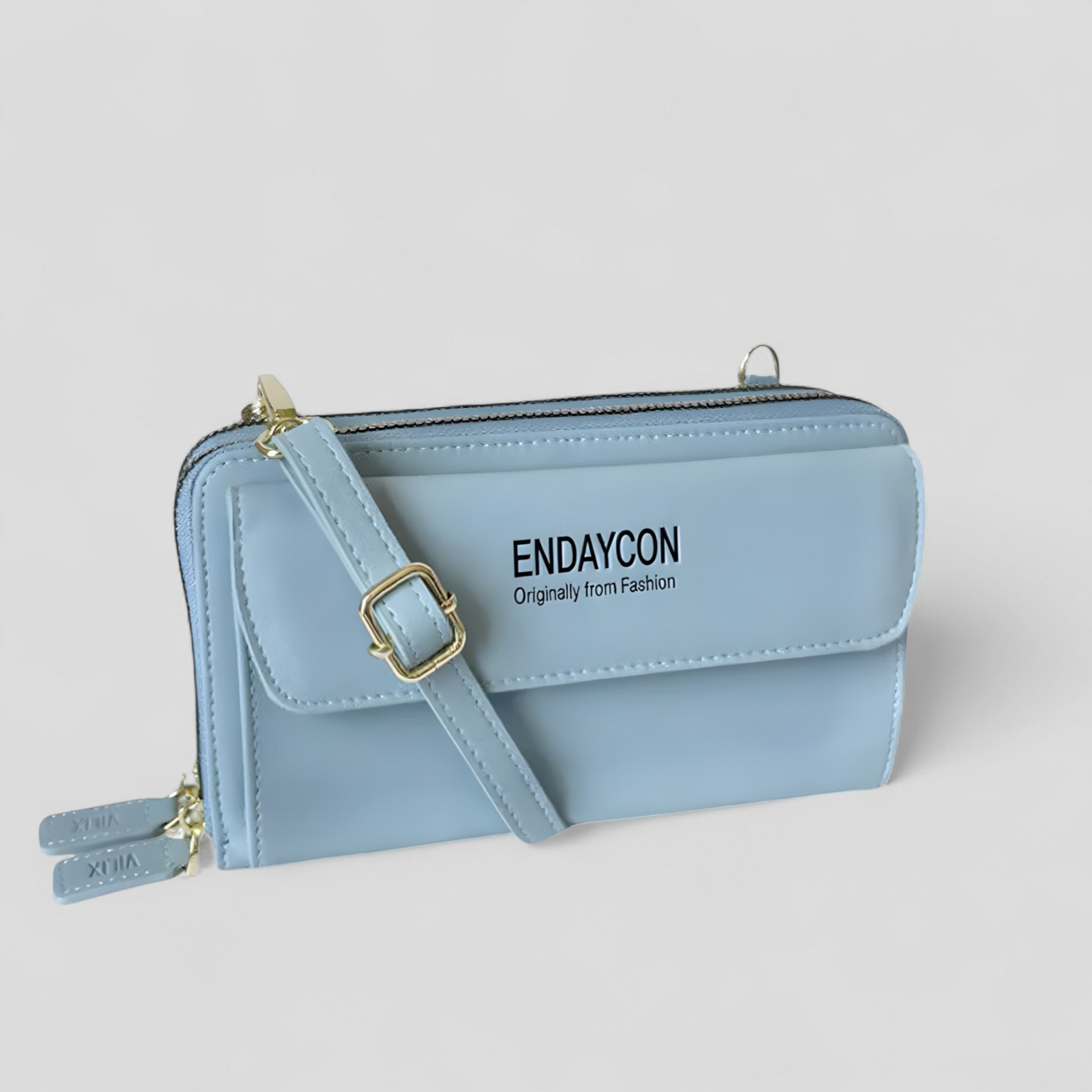 bags : EviBella - Compact Telefoontasje - Zwart in Lichtblauw van Pantino