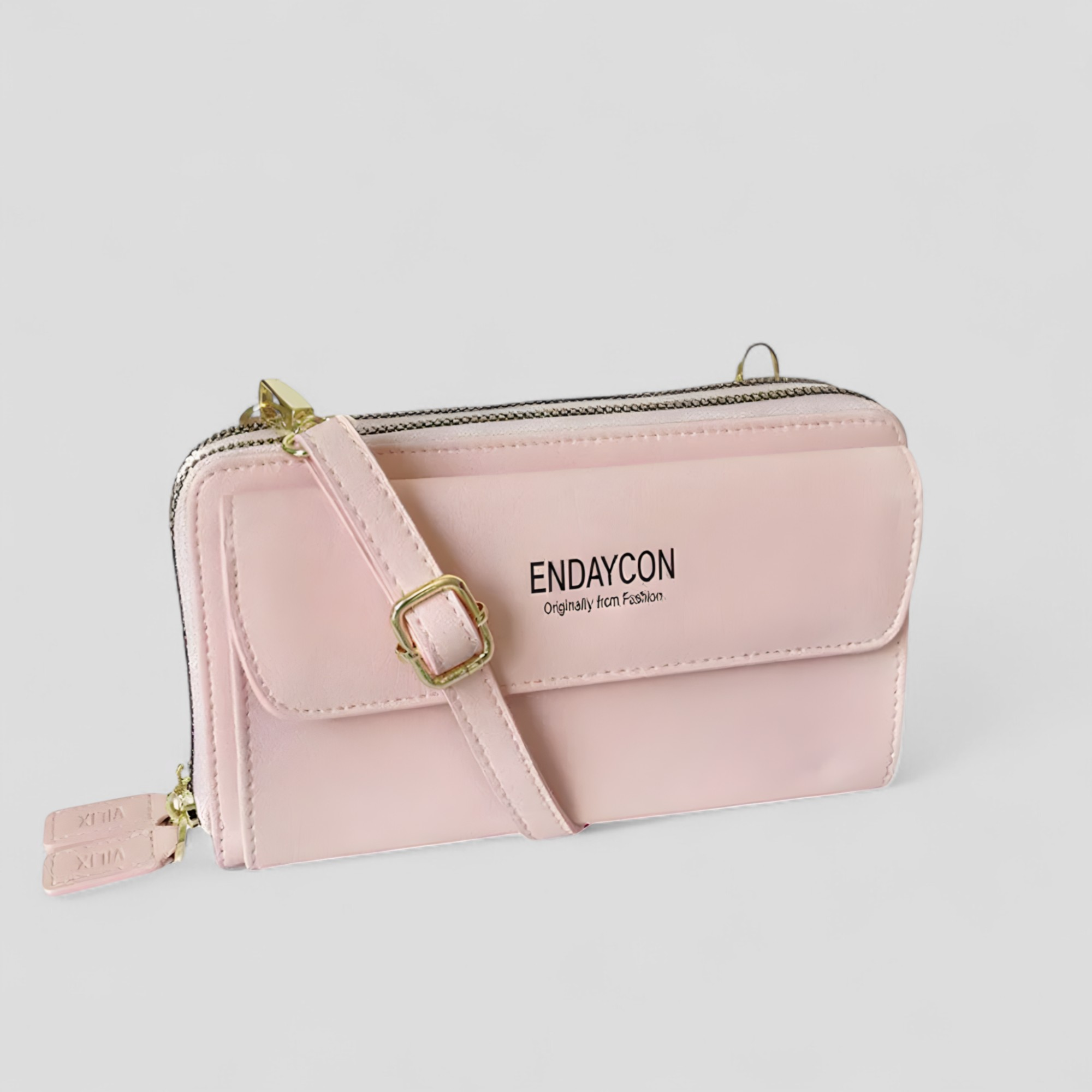 bags : EviBella - Compact Telefoontasje - Zwart in Licht Roze van Pantino