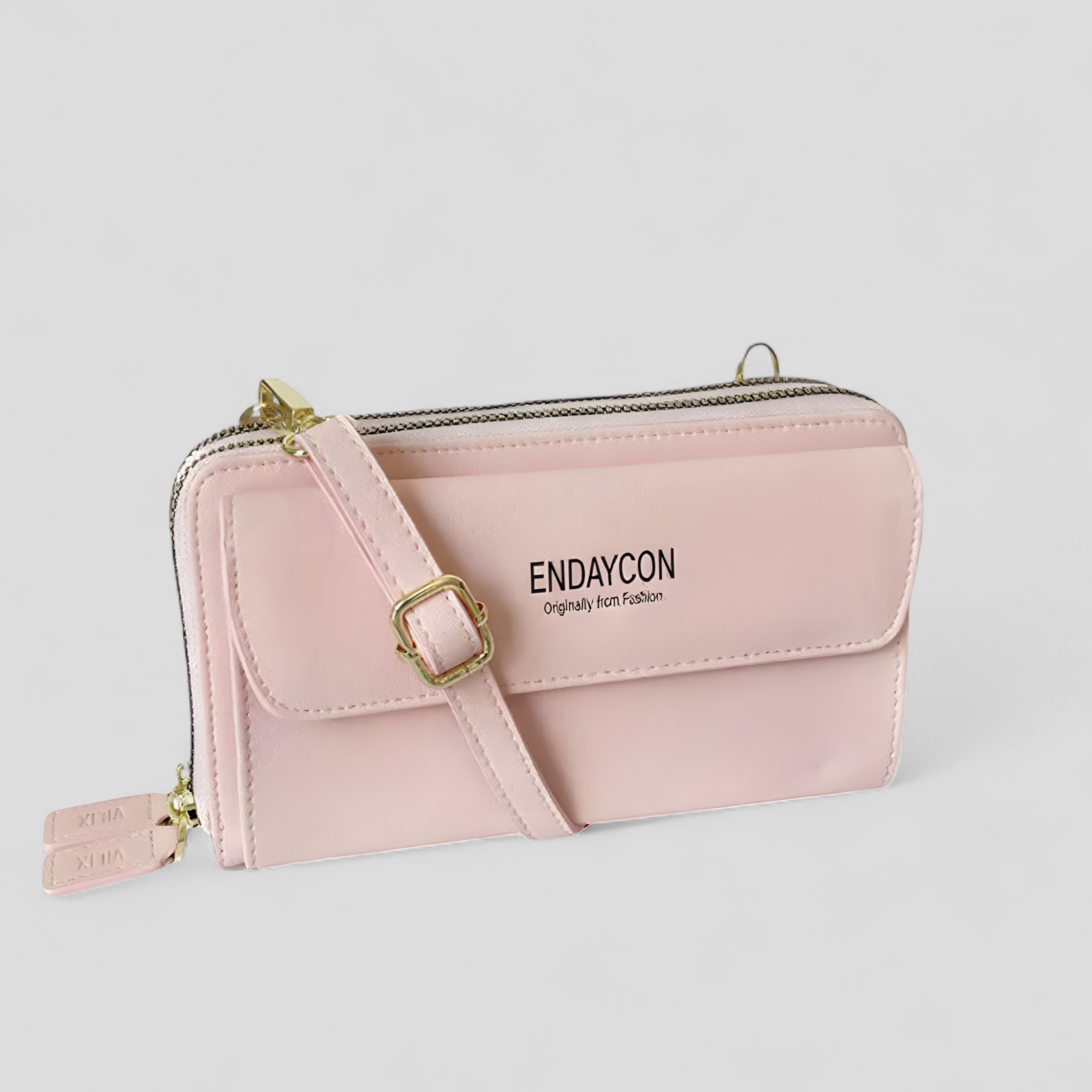 bags : EviBella - Compact Telefoontasje - Zwart in Licht Roze van Pantino