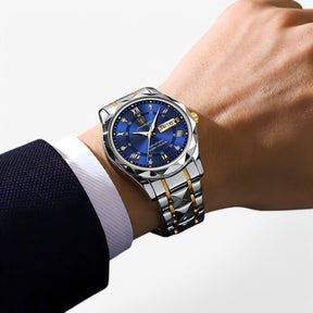 watches : Heren Automatisch Horloge Zilverblauw - Klassiek Polshorloge met Blauwe Lederen Band 40mm in van Pantino