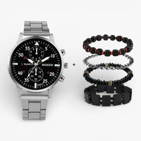 watches : Horloge Heren Zwart/zilver - Luxe Set - Fashion in Zilver van Pantino
