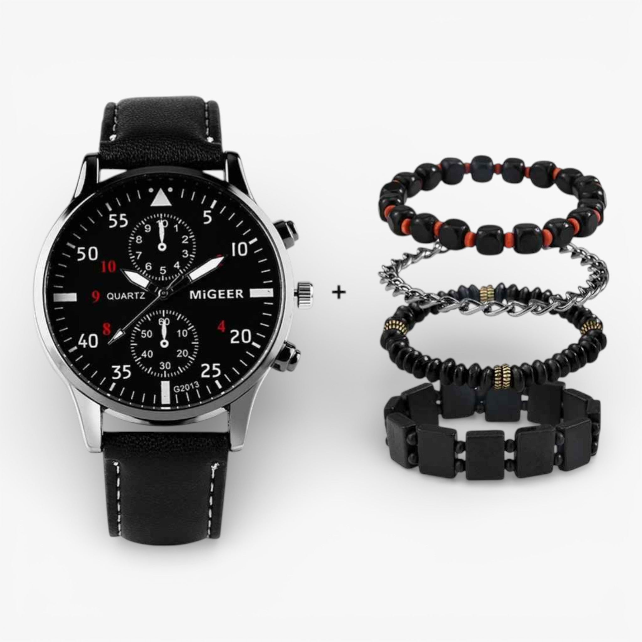 watches : Horloge Heren Zwart/zilver - Luxe Set - Fashion in Zwart zilver van Pantino