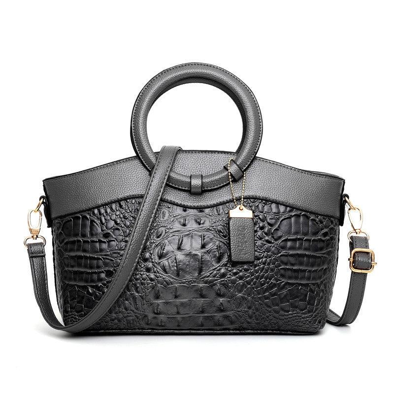 bags : Handtas Dames Karamelbruin - LuxeCroco - Luxe Handtassen voor in Grafiet grijs van Pantino
