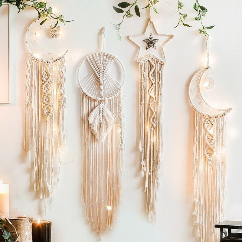 home & garden : Macramé Dromenvanger - Bohemian Muur Decoratie - Katoen in Bundel van 4 van Pantino