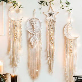 home & garden : Macramé Dromenvanger - Bohemian Muur Decoratie - Katoen in Bundel van 4 van Pantino