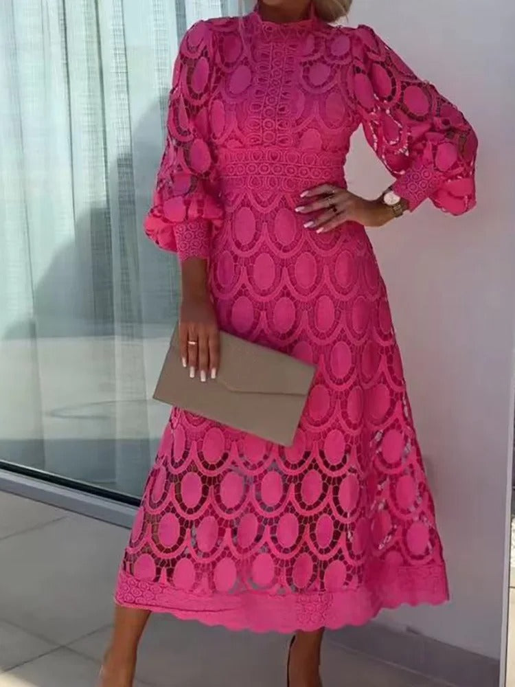 Dress : Elegante Jurk Dames Kant - Lichtroze in van Pantino