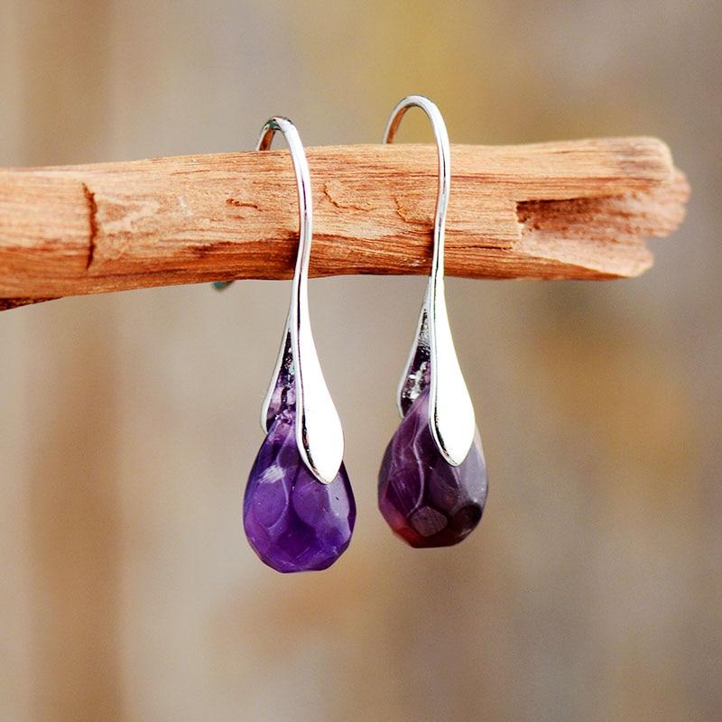Earrings : Desire Vallende Druppel Gemstone van Rode Jaspis of Amethist in Amethist van Pantino
