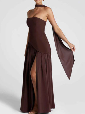 Maxi Dress : Robe longue fluide fendue femme - Élégante, confortable, sans bretelles avec ruban in van Pantino