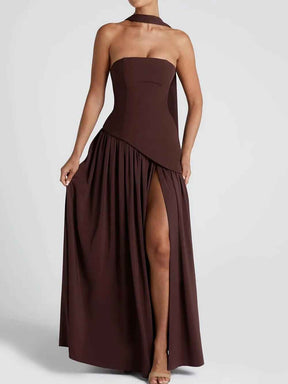 Maxi Dress : Robe longue fluide fendue femme - Élégante, confortable, sans bretelles avec ruban in van Pantino