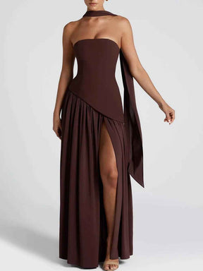 Maxi Dress : Robe longue fluide fendue femme - Élégante, confortable, sans bretelles avec ruban in van Pantino