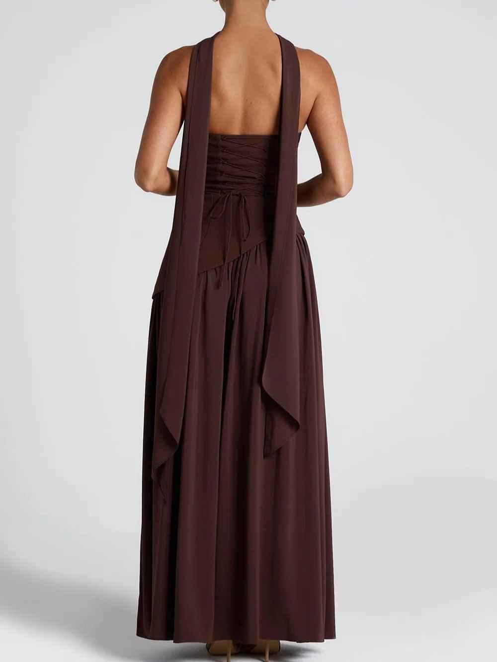 Maxi Dress : Robe longue fluide fendue femme - Élégante, confortable, sans bretelles avec ruban in van Pantino