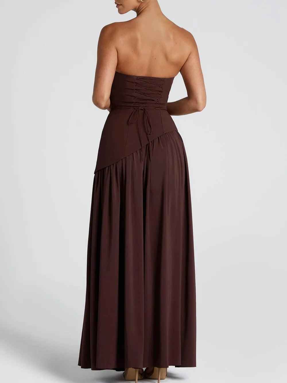 Maxi Dress : Robe longue fluide fendue femme - Élégante, confortable, sans bretelles avec ruban in van Pantino