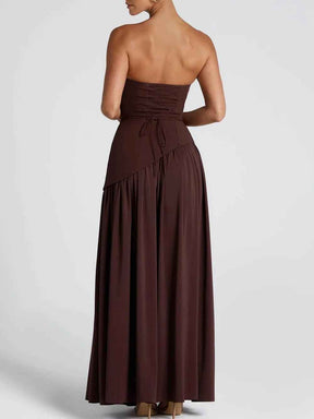 Maxi Dress : Robe longue fluide fendue femme - Élégante, confortable, sans bretelles avec ruban in van Pantino