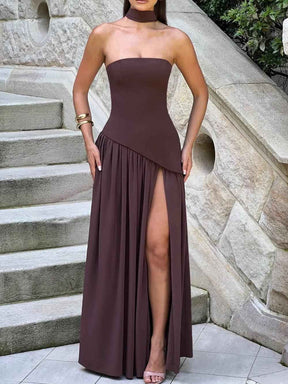 Maxi Dress : Robe longue fluide fendue femme - Élégante, confortable, sans bretelles avec ruban in van Pantino