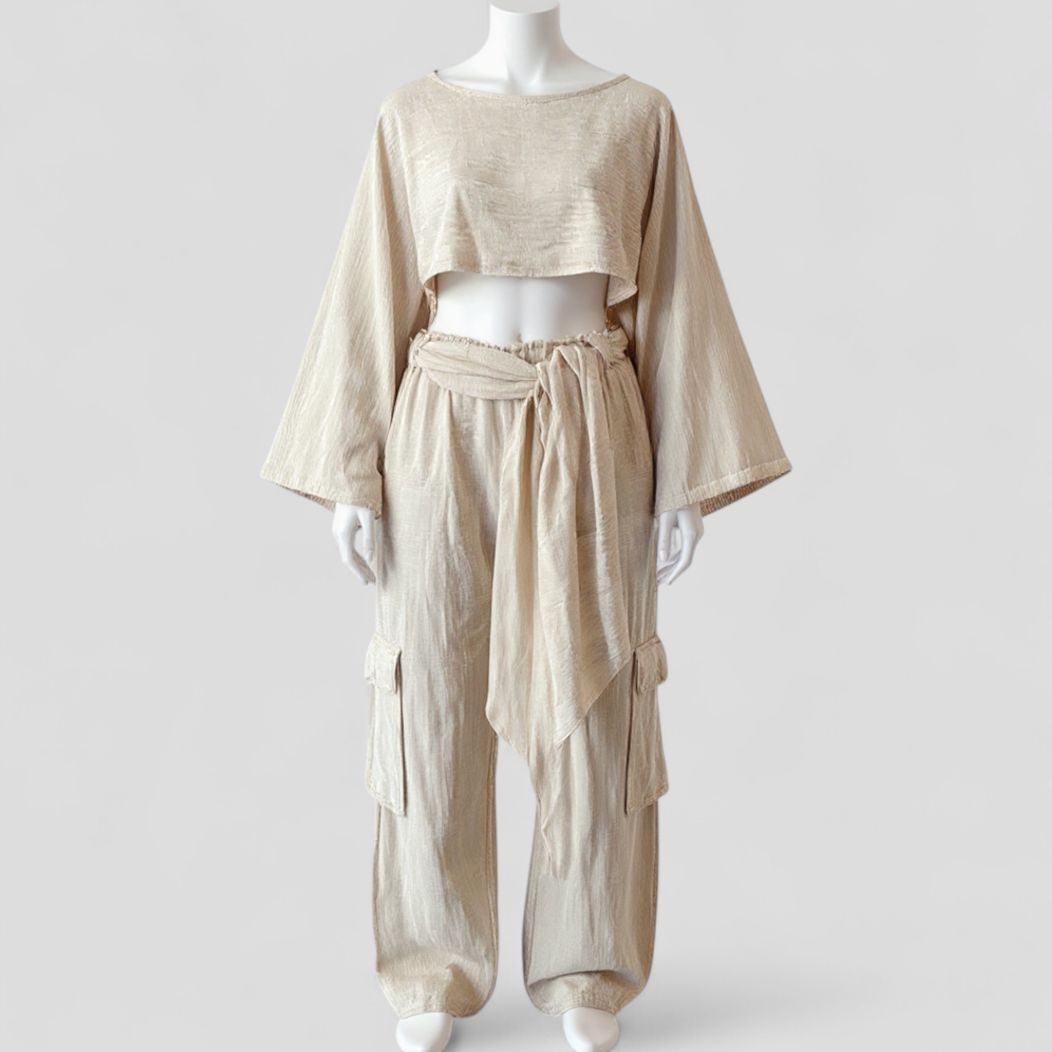 Outfit Sets : Linnen Set Dames 2-Delig - Shirt Korte Mouw en Wijde Broek Maat S M L Zomer Elegante Look in L van Pantinoshop