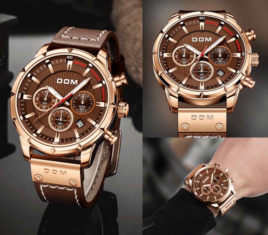 watches : Horloge Heren Bruin Rosegoud - Lichtgevend Sporthorloge in van Pantino