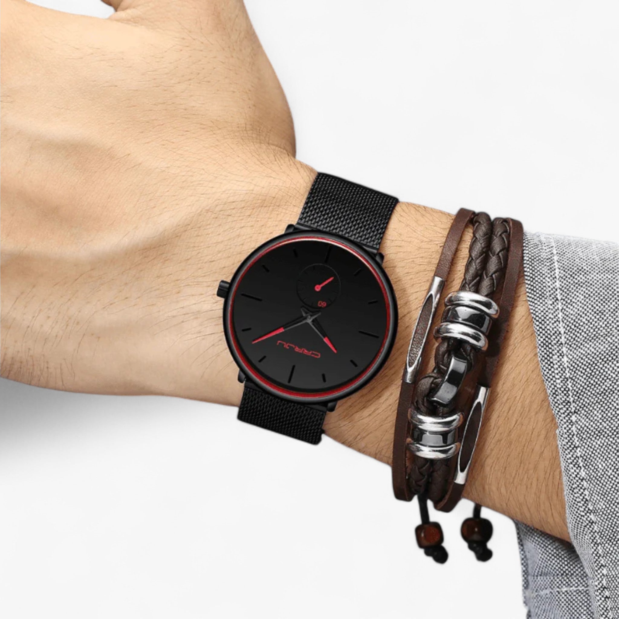 watches : Horloge Heren Zwart Blauw - Crjju Dunne Moderne in Zwart rood van Pantino