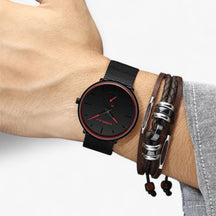 watches : Horloge Heren Zwart Blauw - Crjju Dunne Moderne in Zwart rood van Pantino