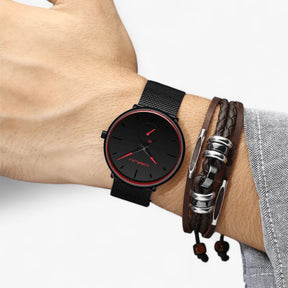 watches : Horloge Heren Zwart Blauw - Crjju Dunne Moderne in Zwart rood van Pantino