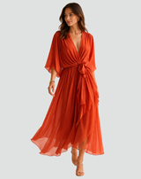 Dames Midi Jurk met Overslag, Strikdetail - Elegant & Soepel