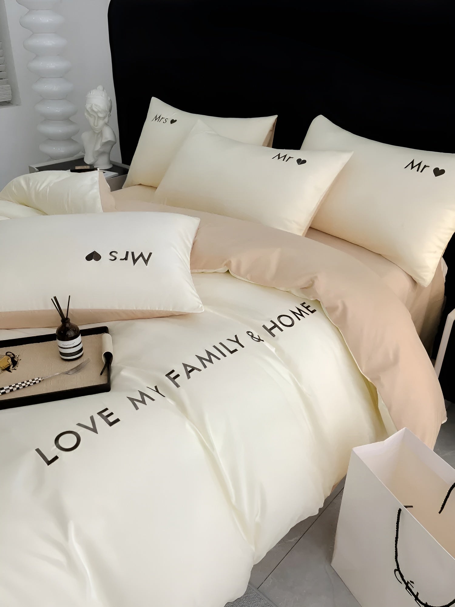 home & garden : Beddengoed Set Roze-Grijs - Ultrazacht Comfortabel Slaap - Microvezel in Crème-Wit-Bruin van Pantino