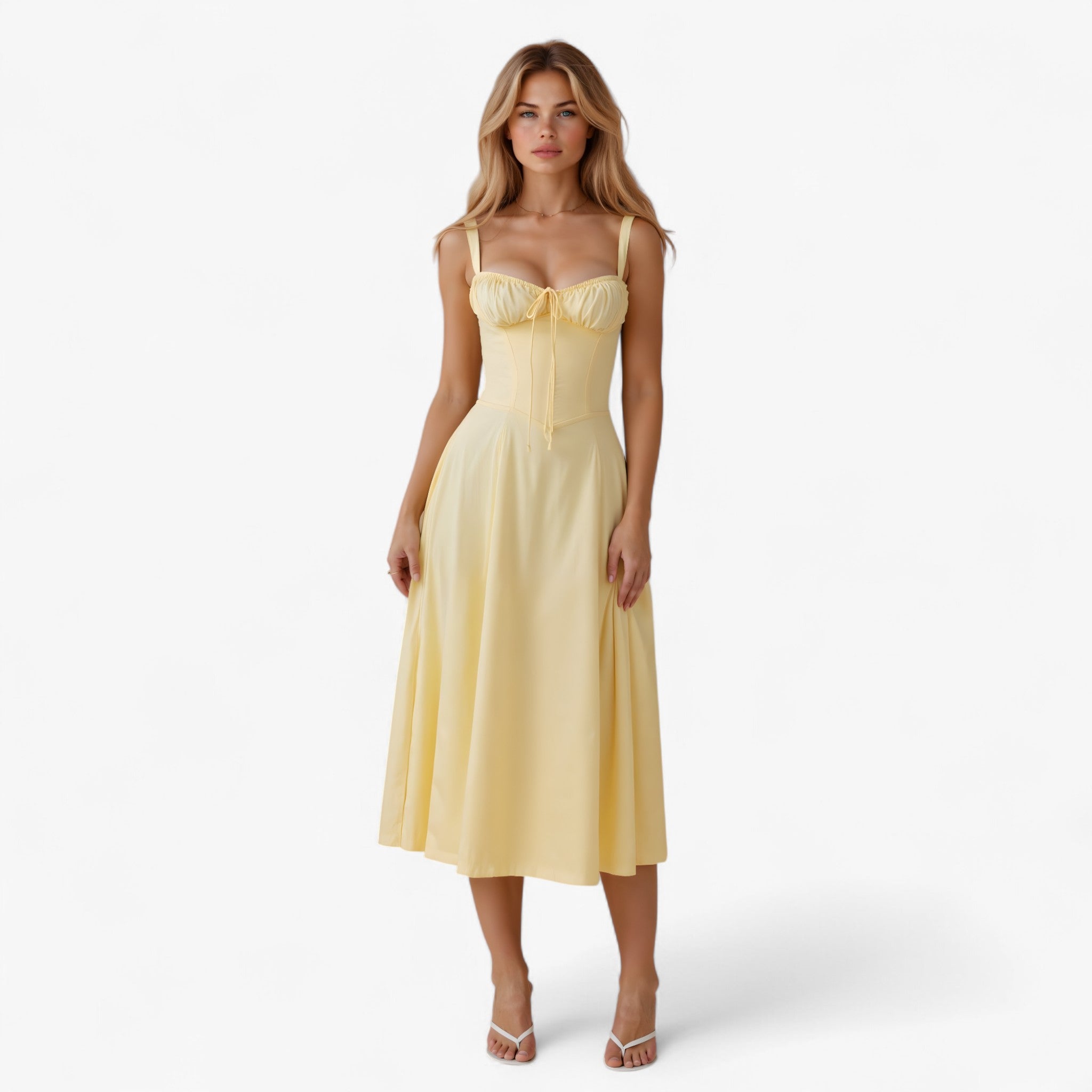 Elegante damesjurk met hoge taille, Midi-jurk Casual of formeel