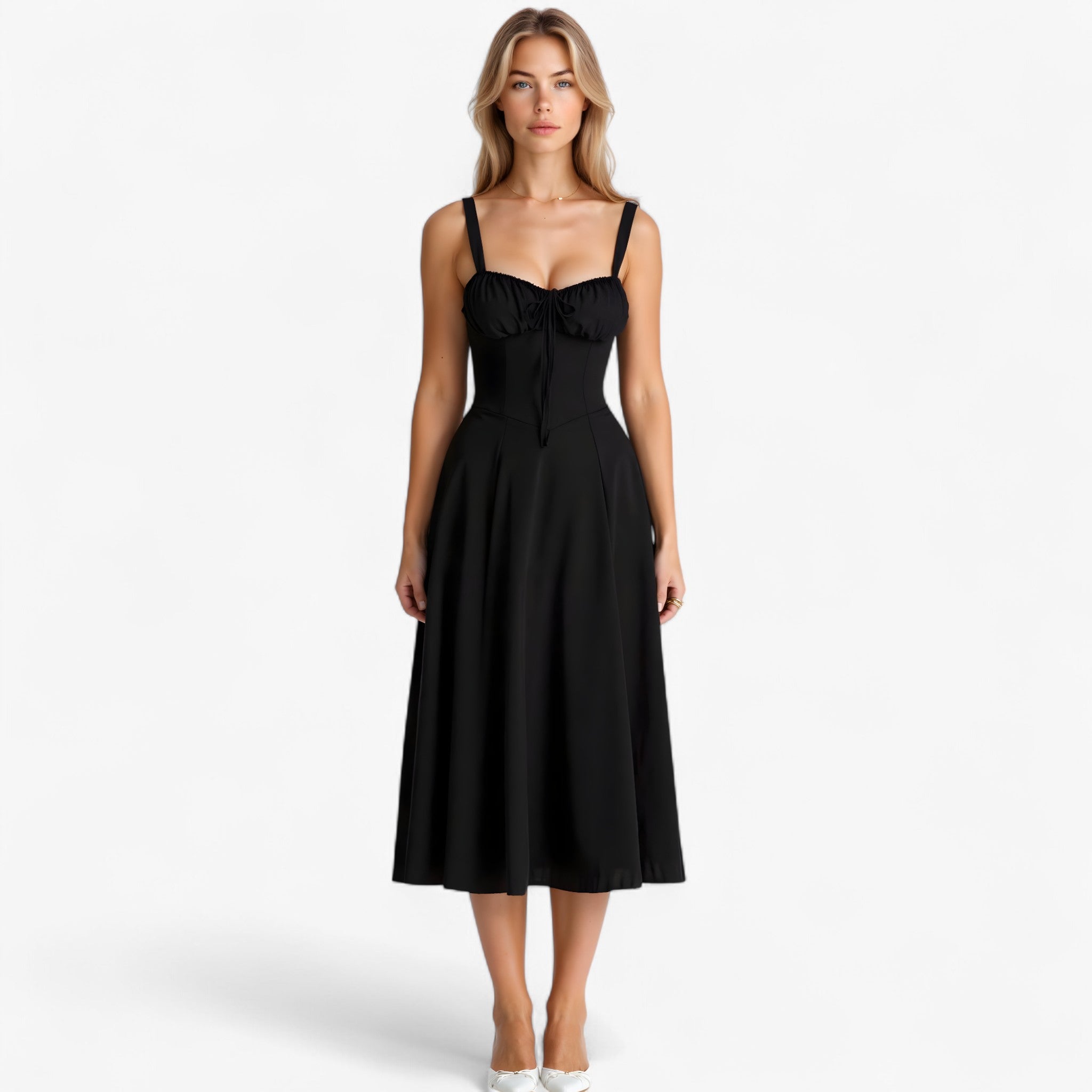 Elegante damesjurk met hoge taille, Midi-jurk Casual of formeel