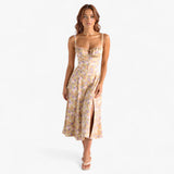 Elegante damesjurk met hoge taille, Midi-jurk Casual of formeel
