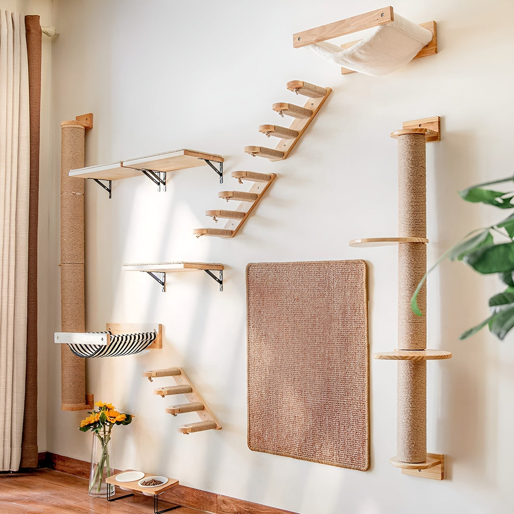 pets : Kattenklimplank Wandmontage - Krabpaal Instinct Training - Hout in van Pantino