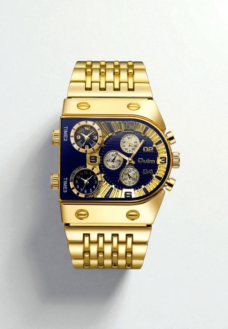 watches : Herenhorloge Zwart/Goud - Klassiek Stalen Horloge met Gouden Kast & Wijzerplaat in Blauw van Pantino