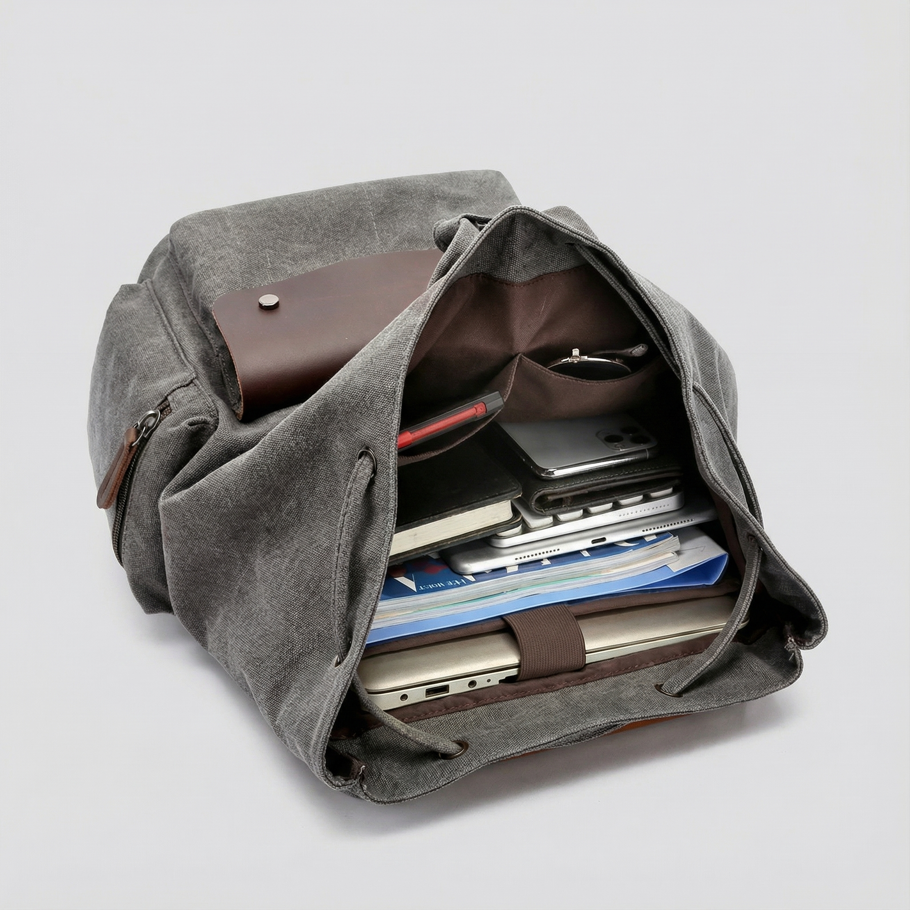 bags : Rugzak Grijs - RetroRider Laptoprugzak van Canvas en Leer in van Pantino
