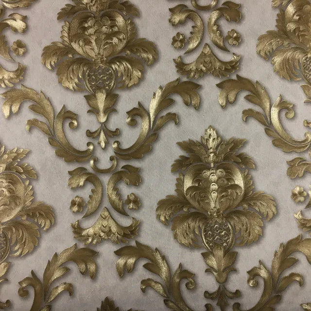 home & garden : Damast Behang Khaki Goud - Antiek Luxe Wandbekleding - Vinyl in Default Title van Pantino