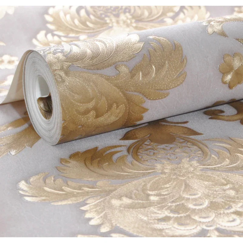 home & garden : Damast Behang Khaki Goud - Antiek Luxe Wandbekleding - Vinyl in van Pantino